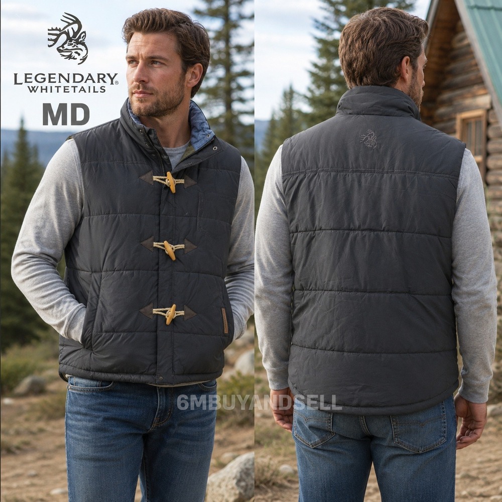 Legendary Whitetails Mens Black Quilted Puffer Vest Toggle Front Size‎ Med 6983